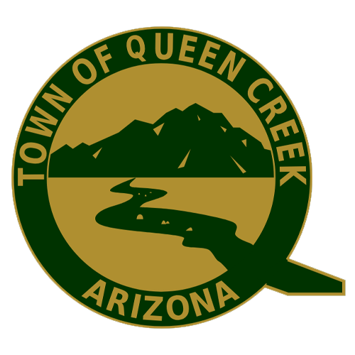Town of Queen Creek logo featuring mountains and a river, representing the location of Pelican Pools' pool services in Queen Creek, Arizona.